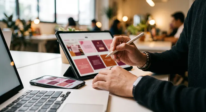 Designing social media content on a tablet and phone